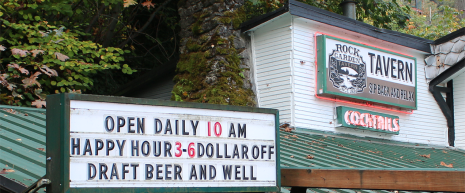 Rock Garden Tavern in Oregon City – Historic local bar with cold beer, great food, and cozy atmosphere near the Clackamas river.